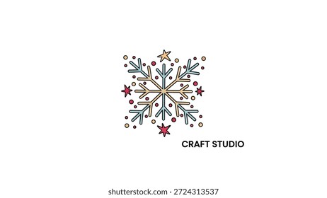 Ein charmantes, handgezeichnetes Schneeflocken-Design mit stilisierten Sternenformen und kleinen Punkten auf sauberem, weißem Hintergrund. Perfekt für Winterthemen.