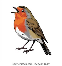 Eine charmante, handgezeichnete Darstellung eines kleinen Vogels mit einer leuchtend orangen Brust.