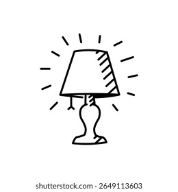 A charming hand-drawn style vector icon of a glowing table lamp, representing ideas, comfort, or home decor.