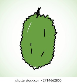 Charming, hand-painted raw jackfruit vector illustration in a whimsical, children's art style. Ideal for tropical, vegan, organic food, or playful cultural projects. Bright green and textured graphic.