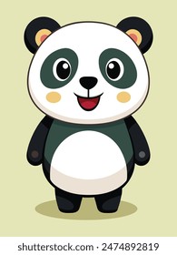 Charming Happy Panda Flat Color IllustrationCharming Happy Panda Flat Color Illustration