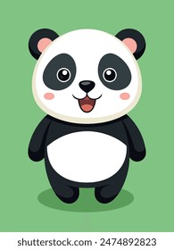 Charming Happy Panda Flat Color Illustration