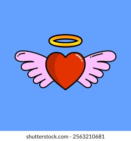 Charming heart with angel wings and halo illustration in cartoon style, perfect for Valentine's Day, love themes, and romantic designs