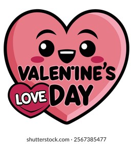 Charming Heart Illustration with Valentine's Day Love Text in Vibrant Vector Art