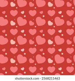 Charming Heart Seamless Pattern with Pink and Red Hearts on a Vibrant Red Background Endless texture for textile, wallpaper, wrapping paper, fabric, packaging Valentine's Day