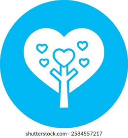 A charming Heart Tree icon in crisp white on a light Cambridge blue background. Symbolizing love, growth, and nature, its elegant and minimalist design conveys warmth and positivity.