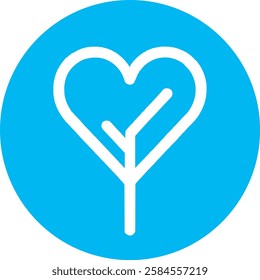 A charming Heart Tree icon in crisp white on a light Cambridge blue background. Symbolizing love, growth, and nature, its elegant and minimalist design conveys warmth and positivity.