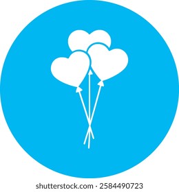 A charming Heart-shaped Balloons icon in crisp white on a light Cambridge blue background. Playful and uplifting, symbolizing love, celebration, and joy with a modern, minimalist design.