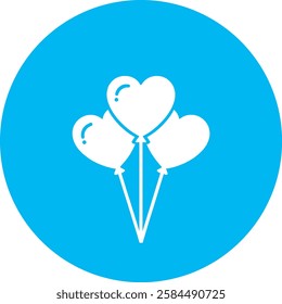 A charming Heart-shaped Balloons icon in crisp white on a light Cambridge blue background. Playful and uplifting, symbolizing love, celebration, and joy with a modern, minimalist design.