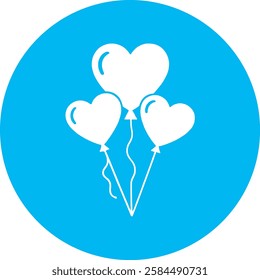 A charming Heart-shaped Balloons icon in crisp white on a light Cambridge blue background. Playful and uplifting, symbolizing love, celebration, and joy with a modern, minimalist design.