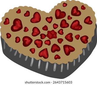 Um charmoso bolo em forma de coração decorado com pequenos corações, apresentado em uma composição doce e mínima ideal para temas relacionados ao amor, celebração ou sobremesas