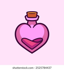 Charming Heart-Shaped Love Potion Bottle Romantic Cartoon Vector Illustration