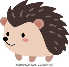 A charming hedgehog with a friendly expression and spiky fur stands playfully, exuding warmth and cuteness in a minimalistic design.