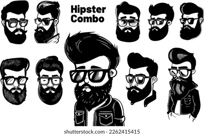 Charming hipster barber logos combo brand wordmark illustration