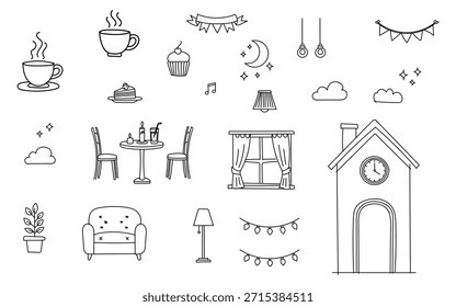 Charming Home Elements Doodle Illustration