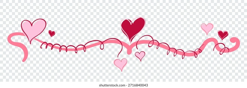Charming horizontal heart border illustration. A long decorative strip with sweet, playful hearts perfect for banners, Valentine designs, greeting cards, and romantic layouts.