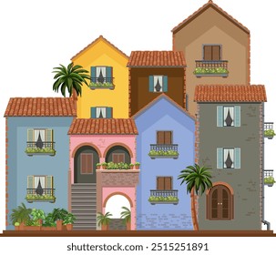 Charming houses with plants and balconies