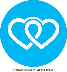 A charming Hugging Hearts icon in crisp white on a light Cambridge blue background. Symbolizing love, warmth, and connection, its minimalist design exudes care, unity, and affection.