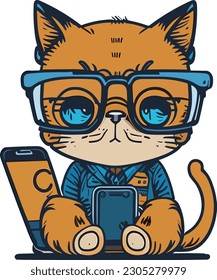 A charming icon of a bespectacled cat, capturing the adorable combination of cuteness and intellect.