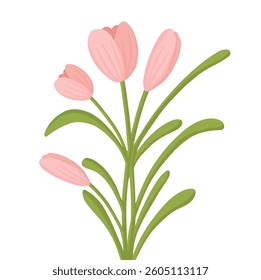 A charming icon of blooming pink tulips with smooth petals and vibrant green stems, radiating warmth and serenity.

