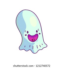 Charming icon of colorful Halloween ghost smiling on white background