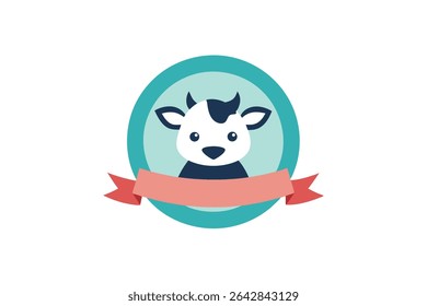 A charming illustration of a baby cow wearing a ribbon collar, presented within a circular frame, suitable for logo or icon use.