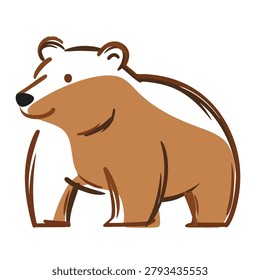 A charming illustration of a bear with a brown body and white head, depicted in a simple, clean style, standing calmly.