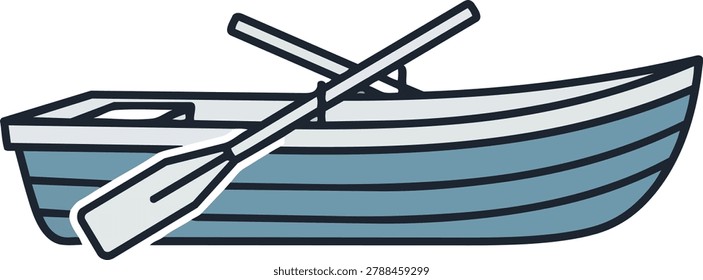 A charming illustration of a blue rowboat, complete with oars, inviting thoughts of calm waters and leisurely adventures.