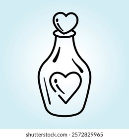 A charming illustration of a bottle with hearts, symbolizing love and affection.