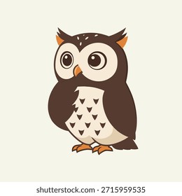 A charming illustration of a brown and white owl with big eyes, perfect for children's books or educational materials.