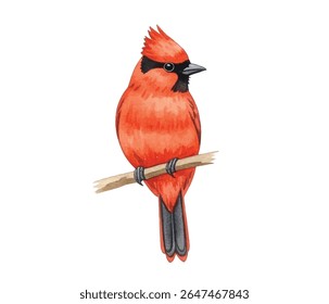 Charming  illustration of a bullfinch bird with vivid red breast and soft feather details. Ideal for seasonal cards, nature decor, wall art, and bird-themed creative projects.