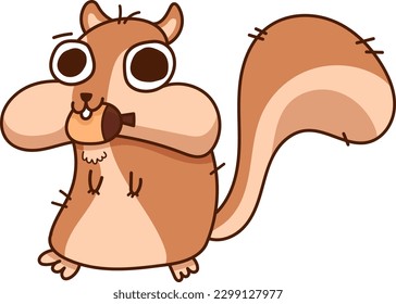 Charming illustration captures the playful nature of a mischievous little squirrel as it enjoys some delicious acorns. Its cute and curious expression is sure to bring a smile to your face.