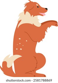 Charming illustration of a collie dog sitting upright with a playful expression. The dogs reddish brown fur and fluffy tail add to its adorable and friendly appearance