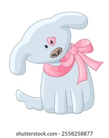 A charming illustration of a cute blue puppy wearing a pink bow. Perfect for Valentine’s Day cards, children’s books, and pet-related projects