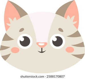 Charming illustration of a cute cartoon cat face featuring large, expressive eyes and a sweet smile. Perfect for children s designs, pet themed projects, and playful decor