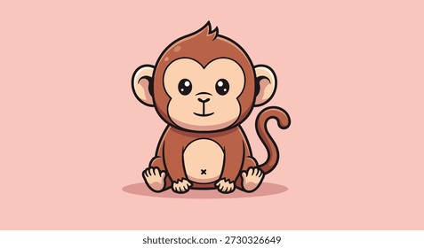 A charming illustration of a cute cartoon monkey sitting down, perfect for playful designs.