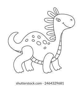 Charming illustration of a cute dinosaur in a hand drawn doodle style. Friendly and playful design for coloring.