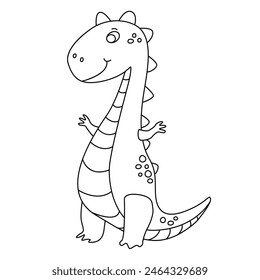 Charming illustration of a cute dinosaur in a hand drawn doodle style. Friendly and playful design for coloring.