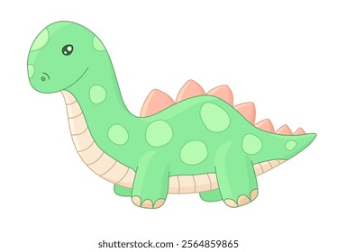 A charming illustration of a cute green cartoon dinosaur isolated on the white background. Perfect for children’s designs and prehistoric themed projects