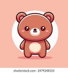 Charming illustration of a cute teddy bear in kawaii style, featuring large eyes and a sweet expression. Perfect for childrens products, greeting cards, and playful graphic designs. Endearing and