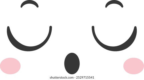 A charming illustration displays a smiling face characterized by closed eyes a small dot for the nose and rosy cheeks exuding a joyful and playful vibe.