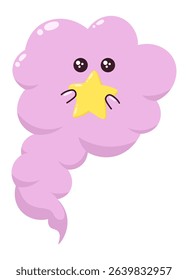 Charming illustration features a whimsical pink cloud gently holding a golden star, its kawaii expression adding a touch of sweetness and delight to the scene