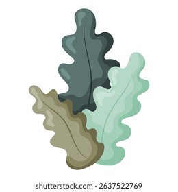 A charming illustration featuring a cluster of three stylized leaves with wavy irregular edges and a soft muted color palette. Perfect for adding a natural organic touch to various design projects inc