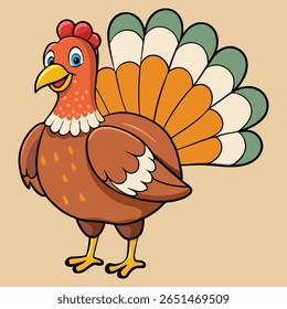 A charming illustration featuring a Turkish bird, possibly celebrating Thanks giving day. Cartoon graphics of pilgrim turkey.