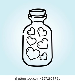 A charming illustration of a glass jar filled with little hearts. A symbol of love and affection.