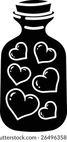 A charming illustration of a glass jar filled with little hearts. A symbol of love and affection Icon vector solid style.