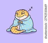 A charming illustration of a happy leopard gecko curled up and fast asleep under a polka-dot blanket, with Zzzs indicating slumber.