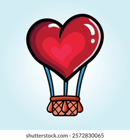 A charming illustration of a heart-shaped hot air balloon, symbolizing love and romance.