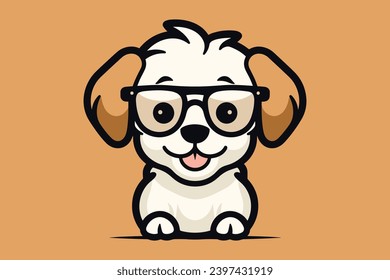 The charming illustration of an intelligent dog in glasses against a goldenrod background