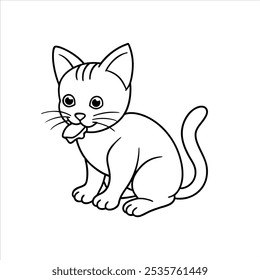Charming illustration of a kitten enjoying a piece of meat. This vector design is ideal for pet themed artwork, icons, and digital designs